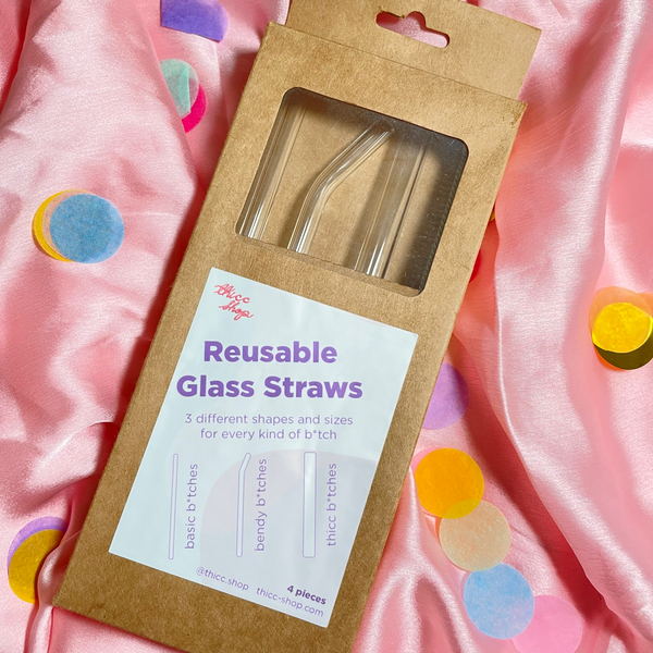 Thicc 4 piece Reusable Glass Straws