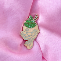 Taiyaki Fish Ice Cream Kawaii Glitter Gold Hard Enamel Pin