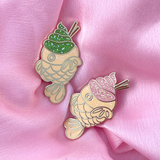 Taiyaki Fish Ice Cream Kawaii Glitter Gold Hard Enamel Pin